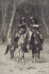 Exploradores cheyenne patrullando el Gran Bosque del Norte Canadiense, Oklahoma de Frederic Remington